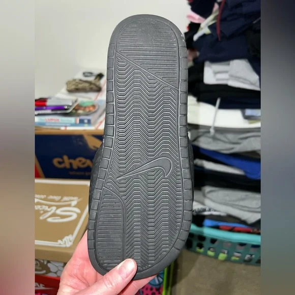 Nike Black and Green Slides with Orange Just Do It Slides - Picture 7 of 12